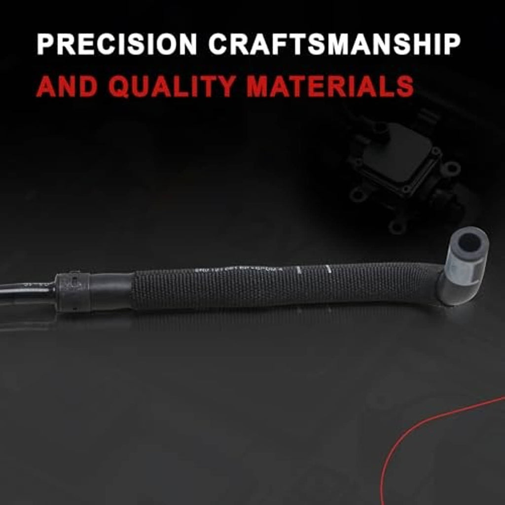 Black coolant hose with textured grip and metal connector, close-up view.