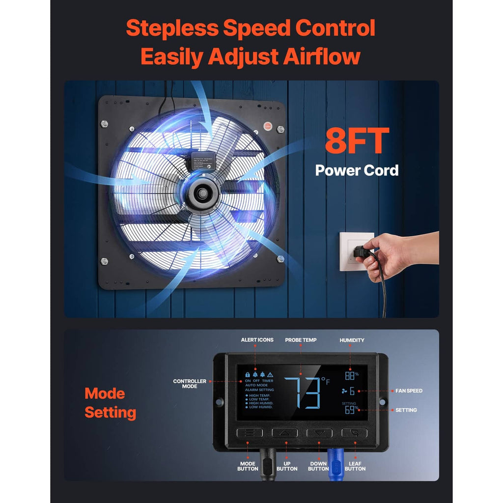 Wall exhaust fan with speed control panel and integrated controller display