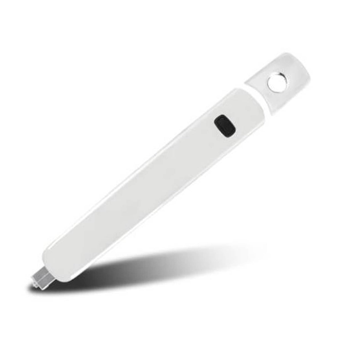 Front exterior door handle with keyhole, silver body and chrome accent
