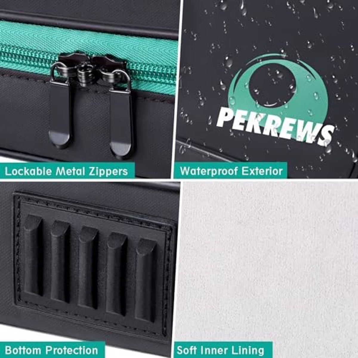 Black padded billiard ball case with lockable metal zippers and soft inner lining