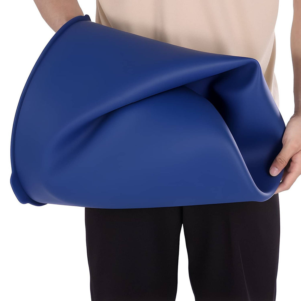 5-gallon blue silicone mixing liner, folded in hands