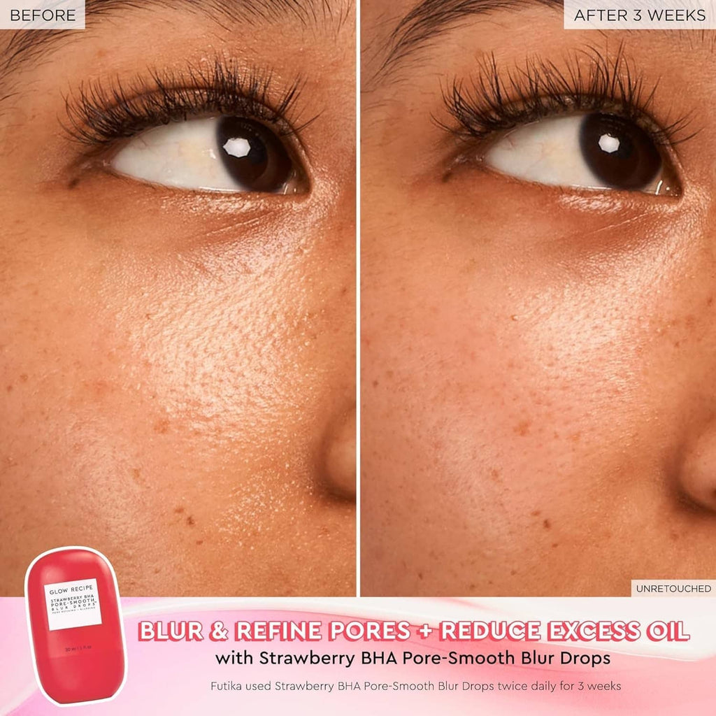 Blur drops bottle icon on pore-blur before-and-after skin comparison