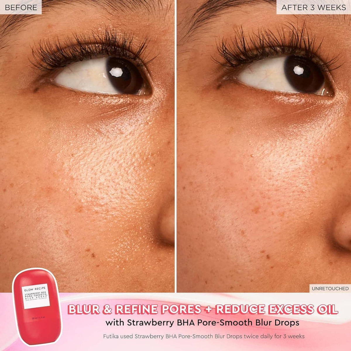 Blur drops bottle icon on pore-blur before-and-after skin comparison
