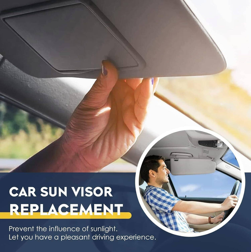 Grey sun visor with mirror replacement, shown in car interior