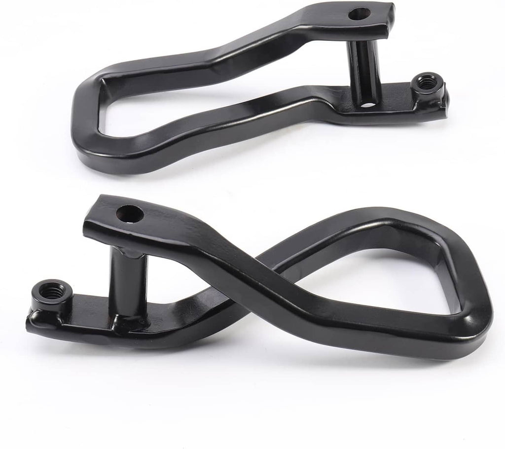 Black front tow recovery hooks, two U-shaped pieces with threaded mounting points