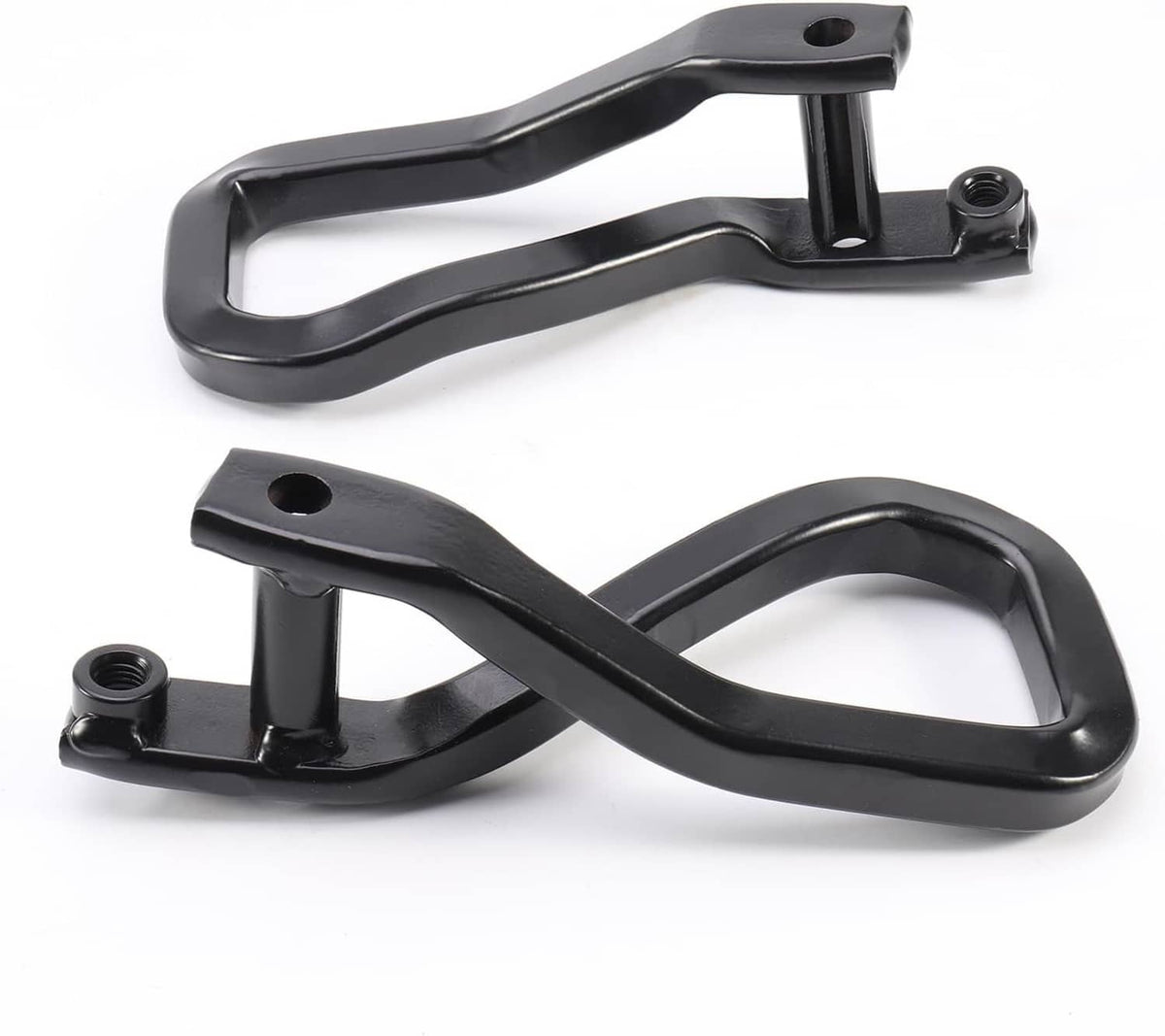 Black front tow recovery hooks, two U-shaped pieces with threaded mounting points