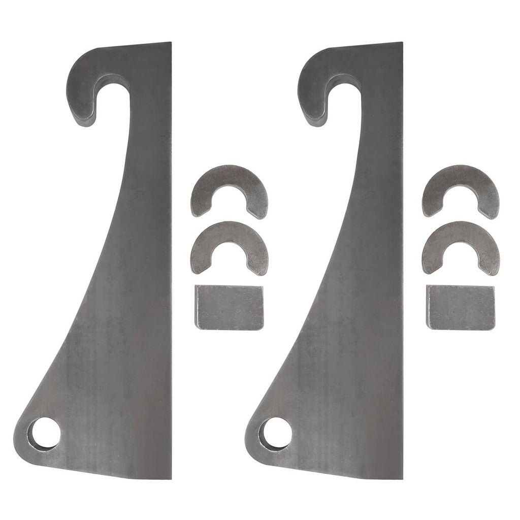 Steel loader mounting brackets with top hook cutouts and round mounting holes