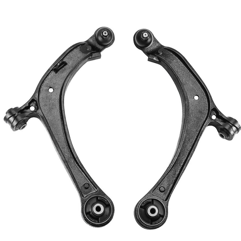 Pair of front control arms with ball joints and bushings, black coated steel