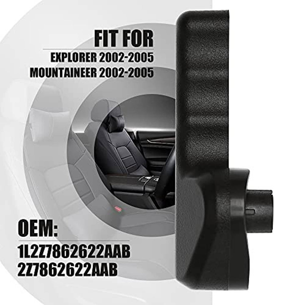 Black seat adjuster handle with textured grip and mounting post