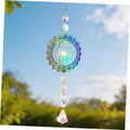 Iridescent butterfly suncatcher wind spinner with scalloped crystal disc and dangling bead chain