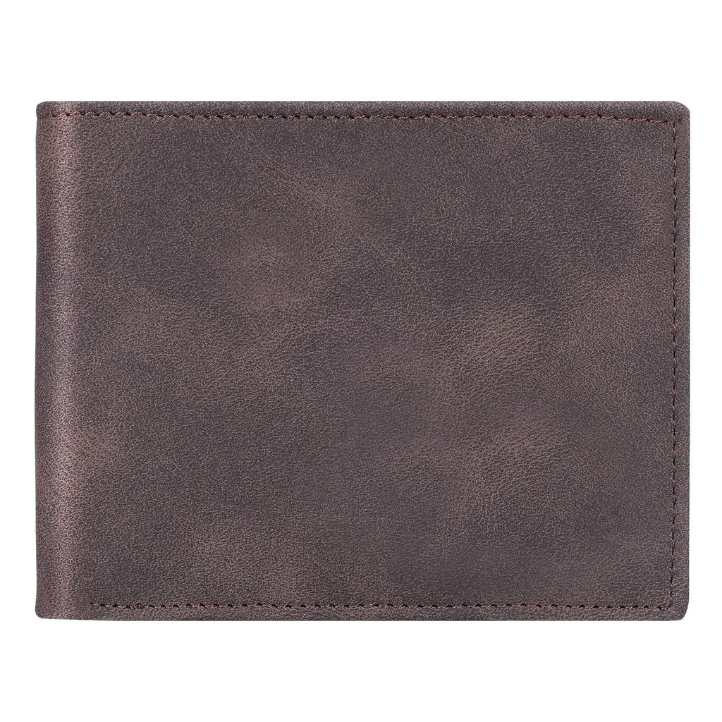Dark coffee brown slim bi-fold wallet with stitched leather front