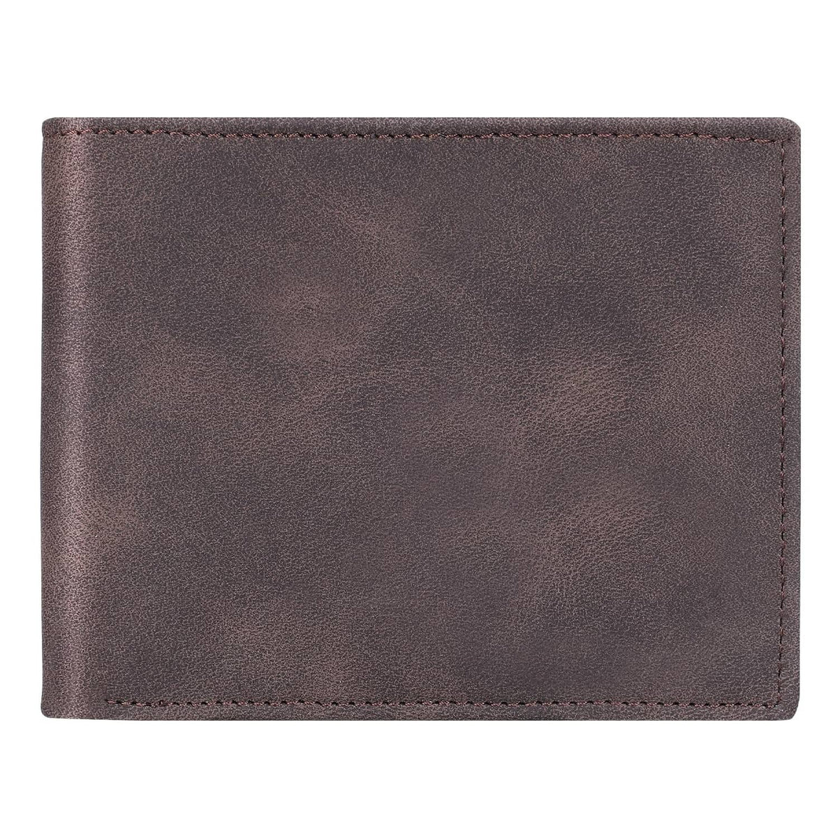 Dark coffee brown slim bi-fold wallet with stitched leather front