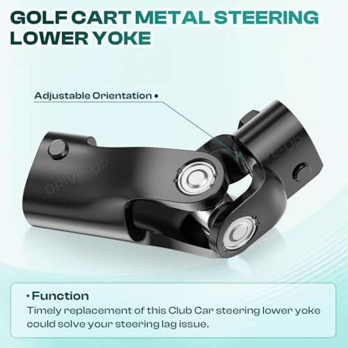Black metal steering lower yoke with pivot bracket and circular end bearings