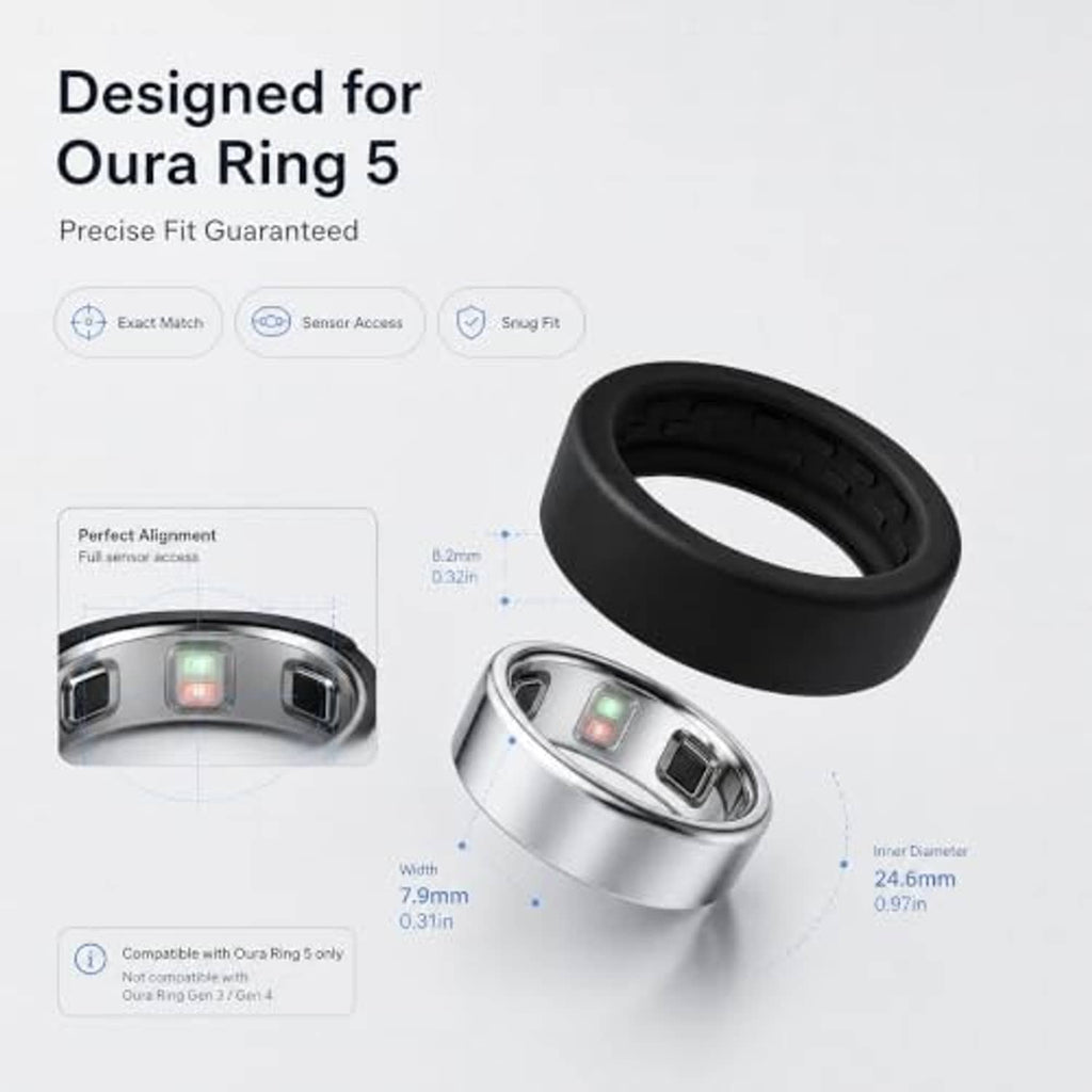 Black and silver silicone ring covers with cutouts for device sensor modules