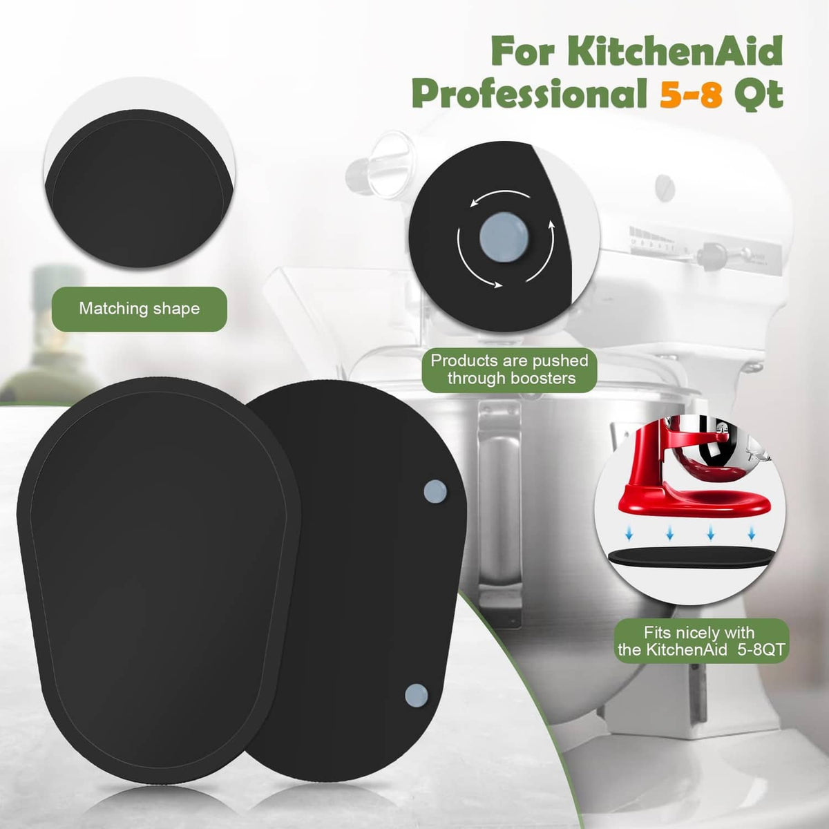 Set of black oval bamboo mixer slider pads with matching circular cutout
