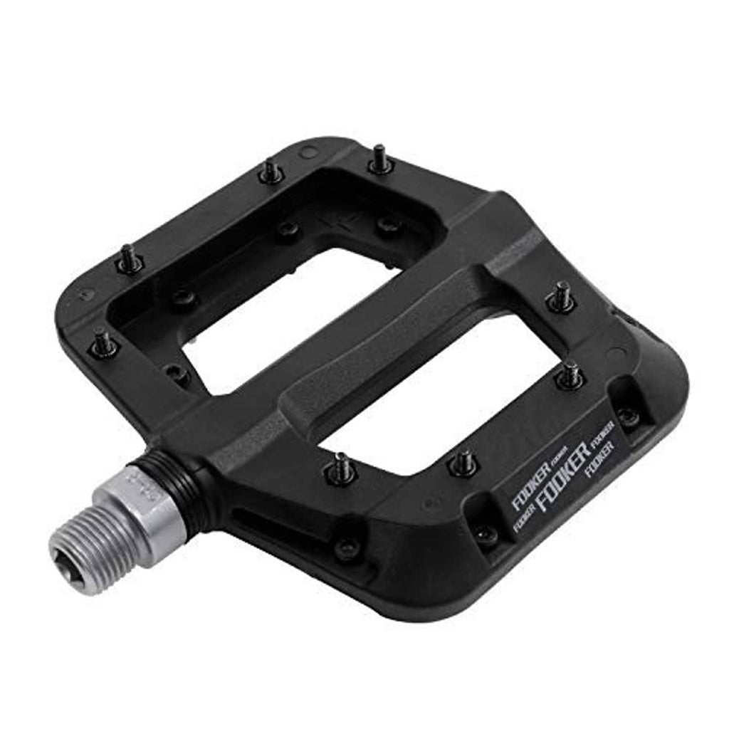 Mountain bike flat pedals, black with 3-bearing sealed design and grip pins