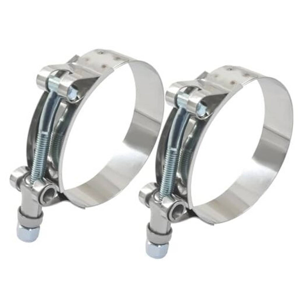 Stainless steel T-bolt hose clamps, two-piece set with worm gear and bolts