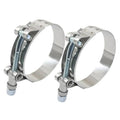 Stainless steel T-bolt hose clamps, two-piece set with worm gear and bolts