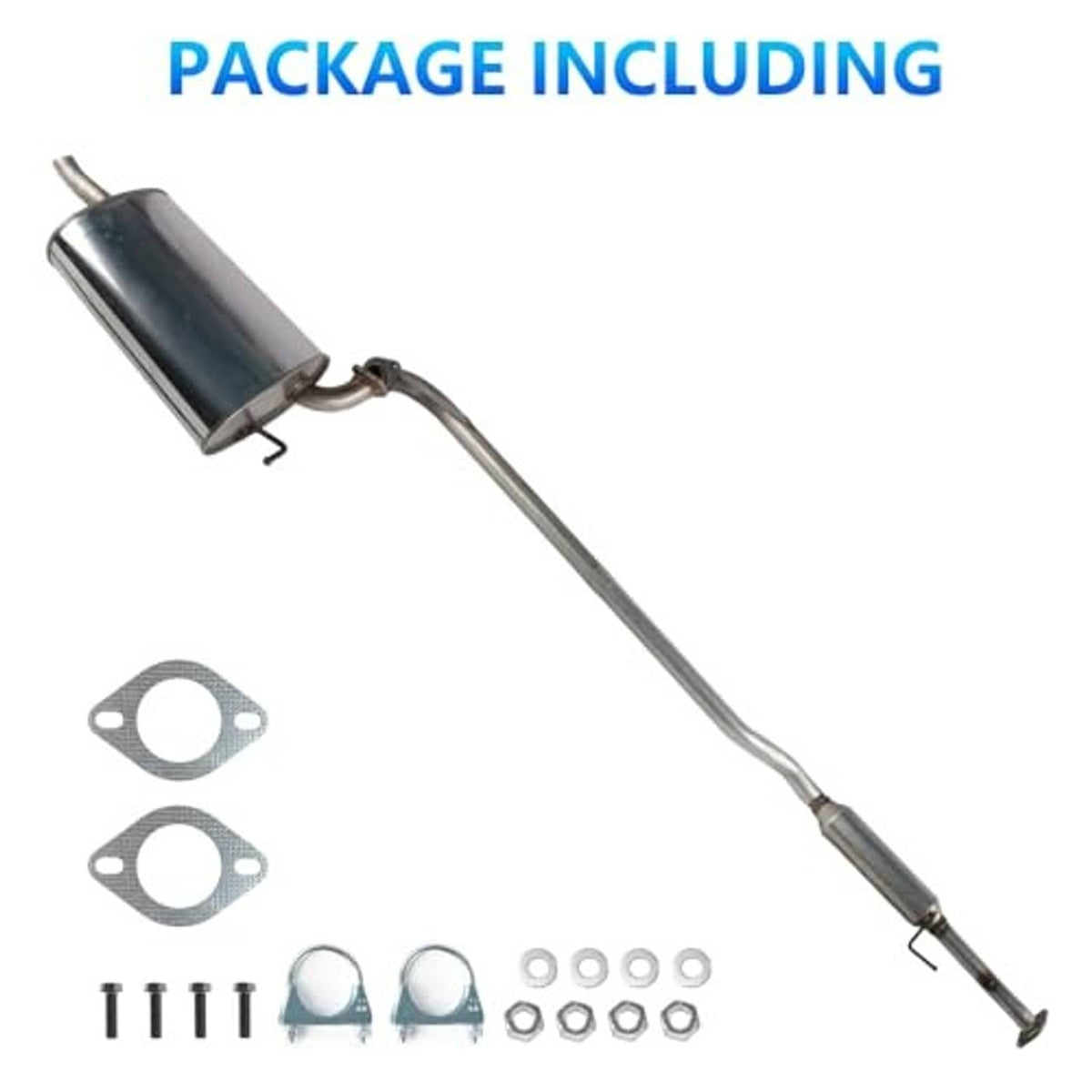 Stainless steel muffler exhaust kit with gaskets and bolts shown included
