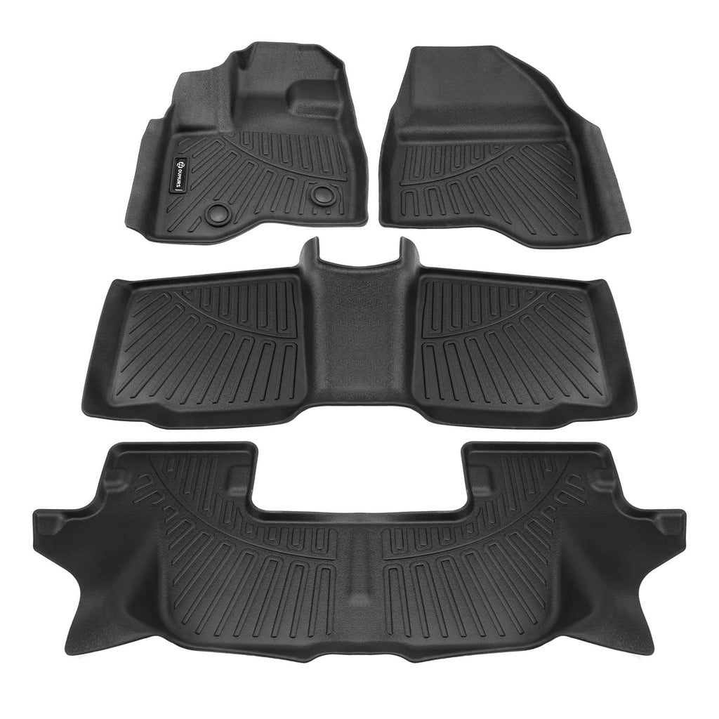 Black TPE floor mat set with cutouts and raised center hump, textured tread