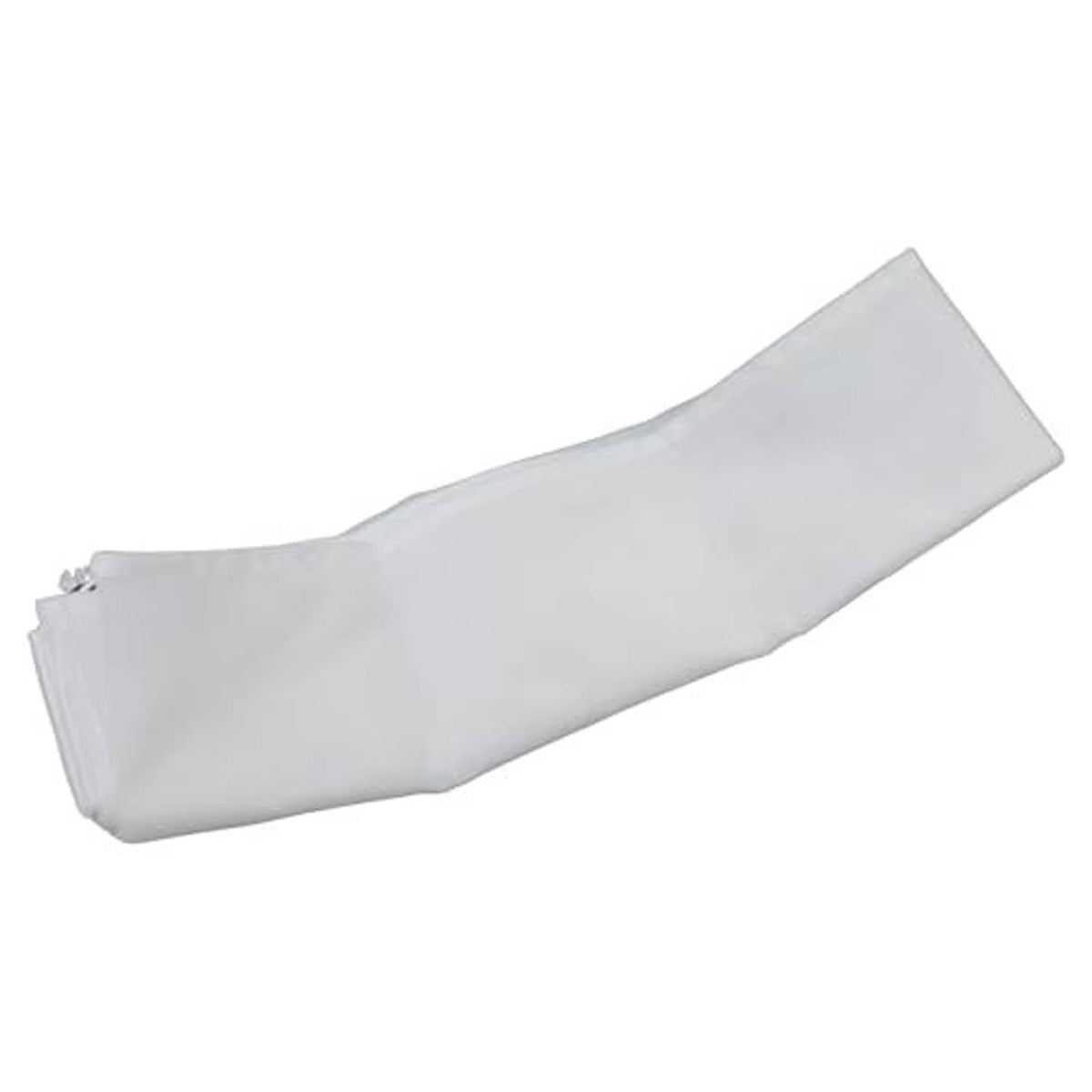 Pool vacuum replacement bag, white with drawstring closure; long folded filter sack.