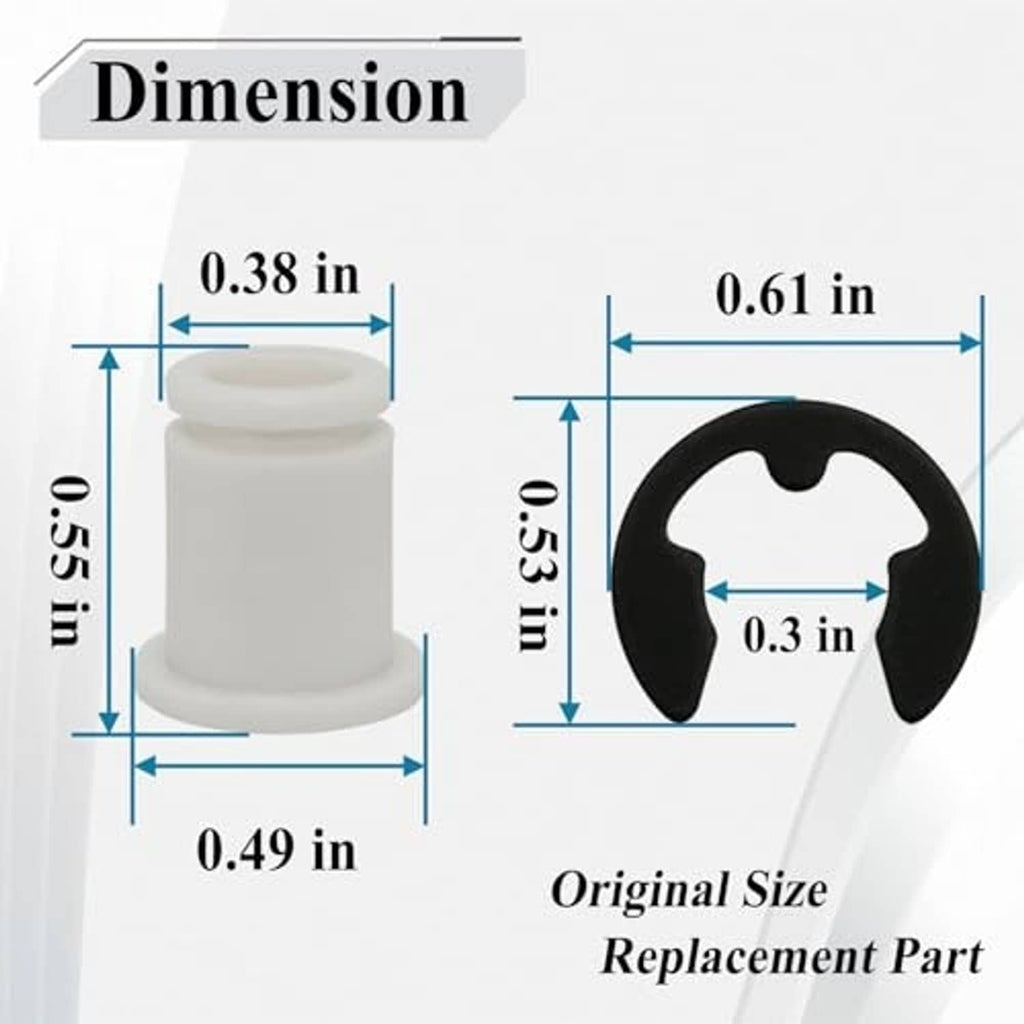 Automotive shifter cable bushing kit sizes shown: white bushing and black insert