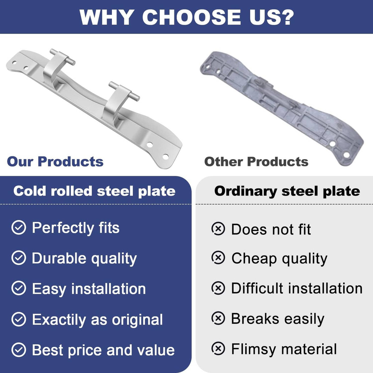 Metal hinge bracket plate with mounting holes and support arms