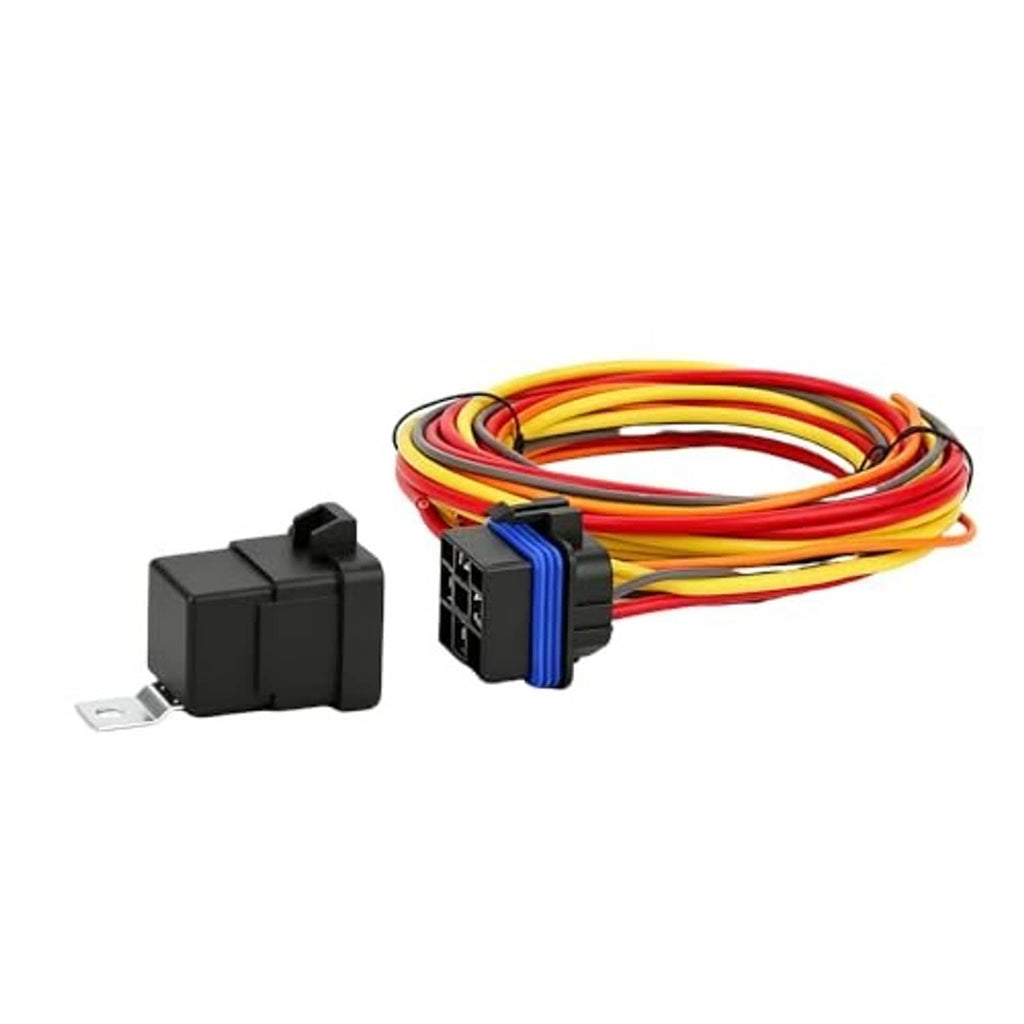 Electric cooling fan wire harness kit with bundled multi-color wires and two black connector modules