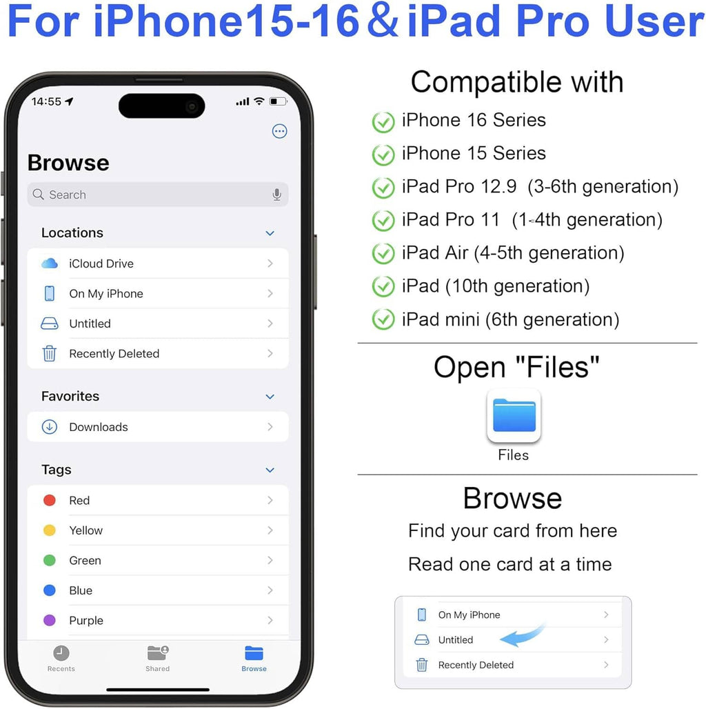 Compatible iPhone file browser screen using a card reader adapter