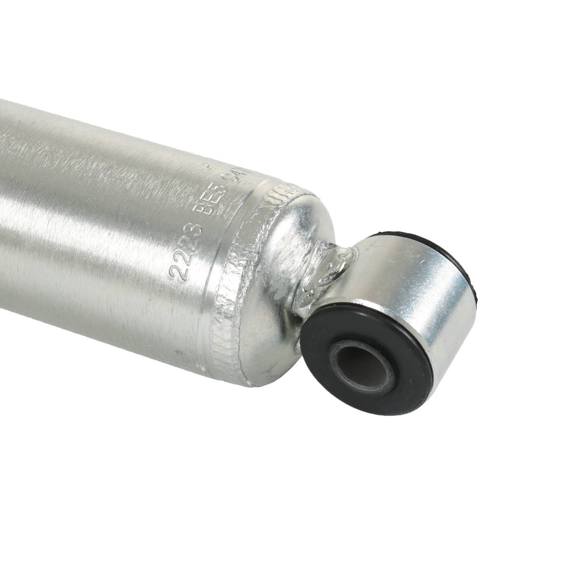 Rear shock absorber rod collar with embossed marking and black bushing