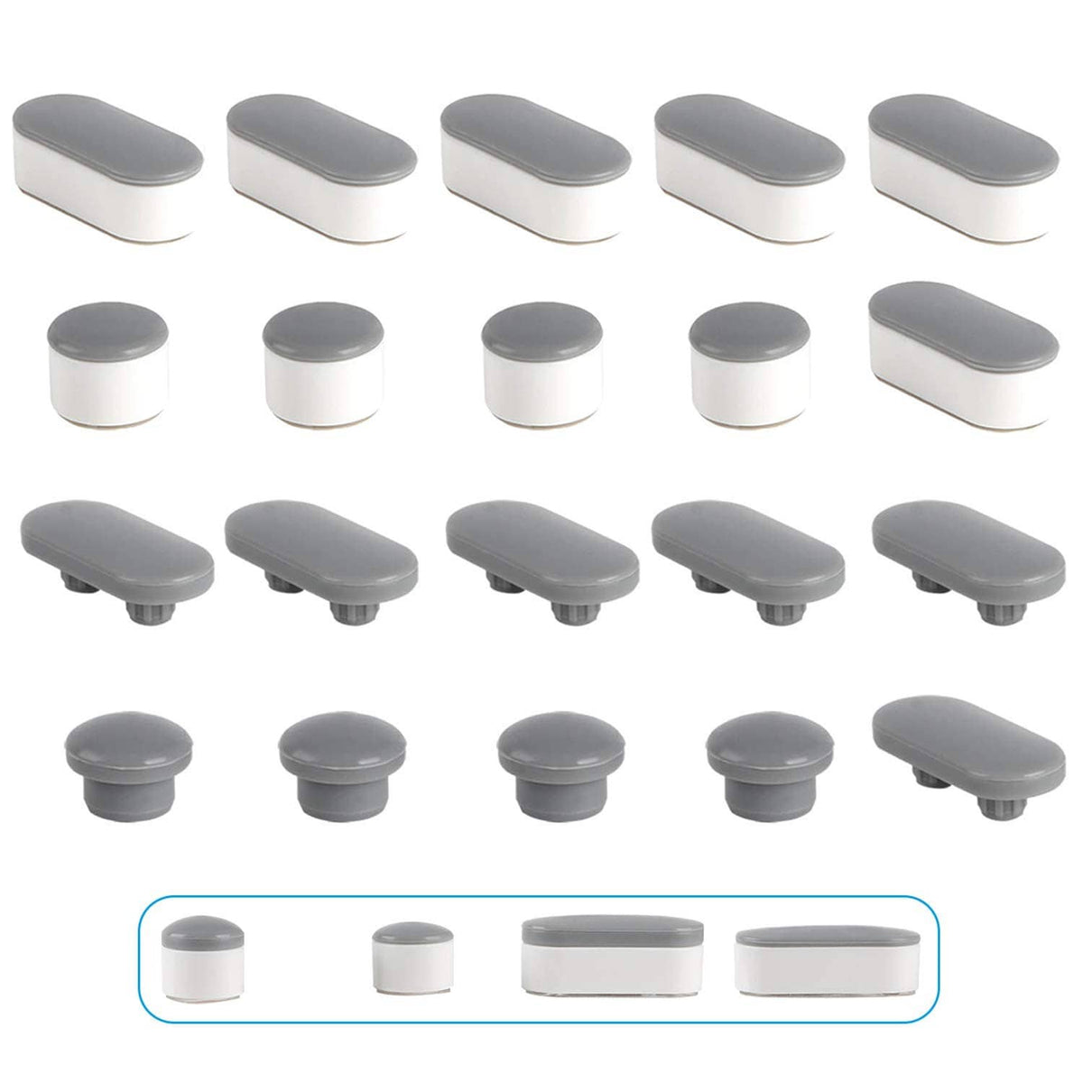 Toilet seat bumpers, gray top pads with white bases (10-piece set)