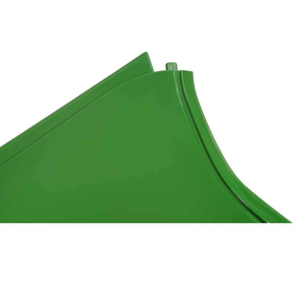 Green hood side panel with top edge detail and small latch/connector area, RH side.