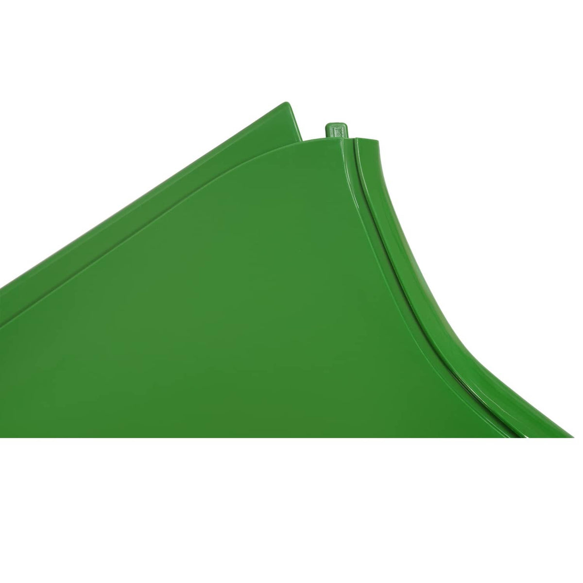 Green hood side panel with top edge detail and small latch/connector area, RH side.