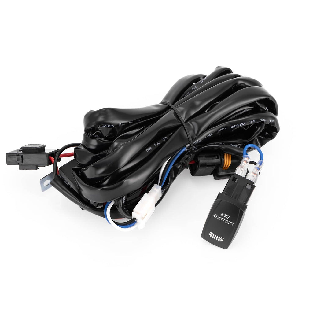 Black LED light bar wiring harness with rocker switch and connectors
