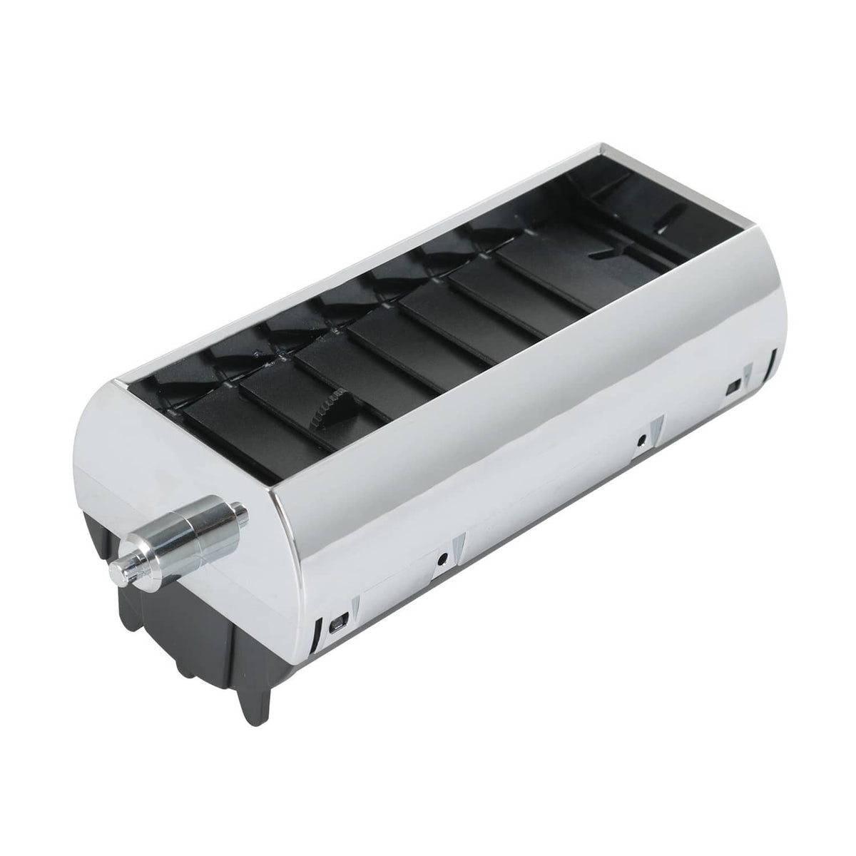 A/C dash vent set, close-up of silver vent housing with black slat grille and mounting shafts.