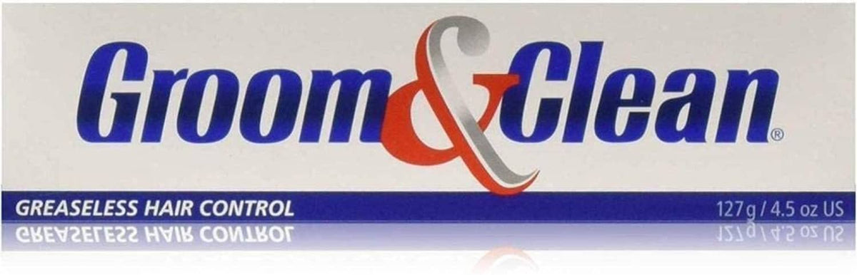 Groom&Clean Greaseless Hair Control box, front label with product size 4.5 oz