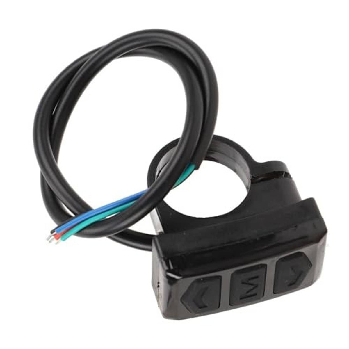 Black e-bike display switch control box with cable harness and arrow-style buttons