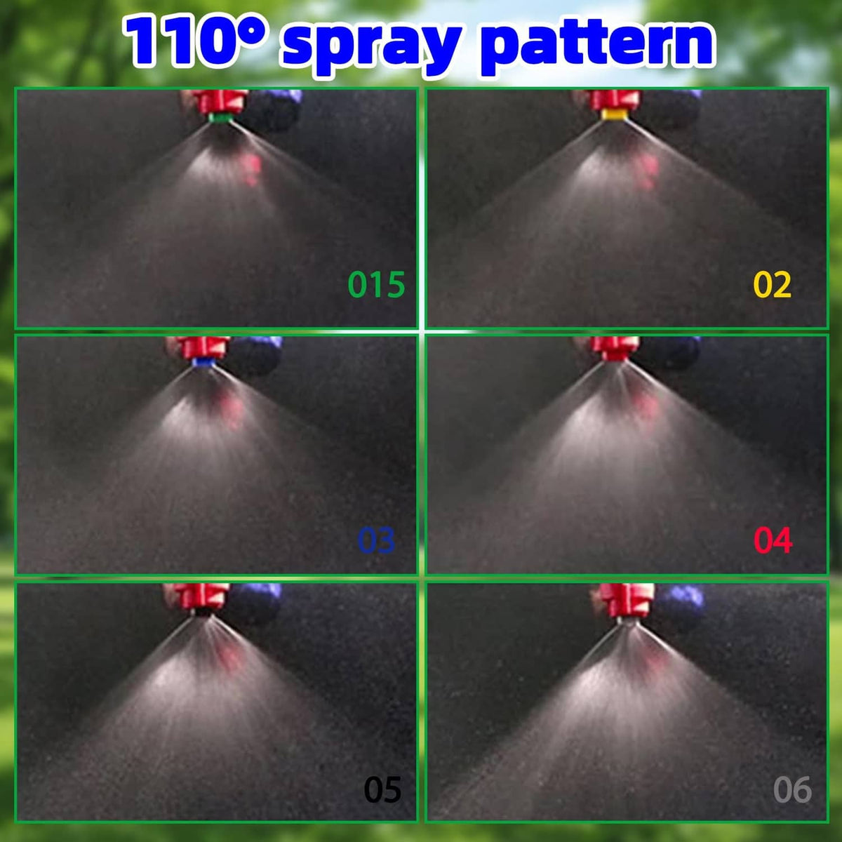 Flat fan spray nozzle tip showing multiple 110-degree spray patterns