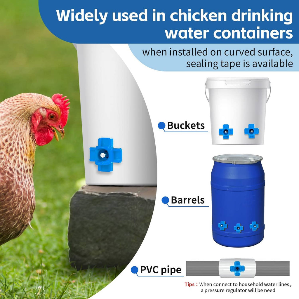 Blue nipple drinker fittings for chicken water containers with sealing components