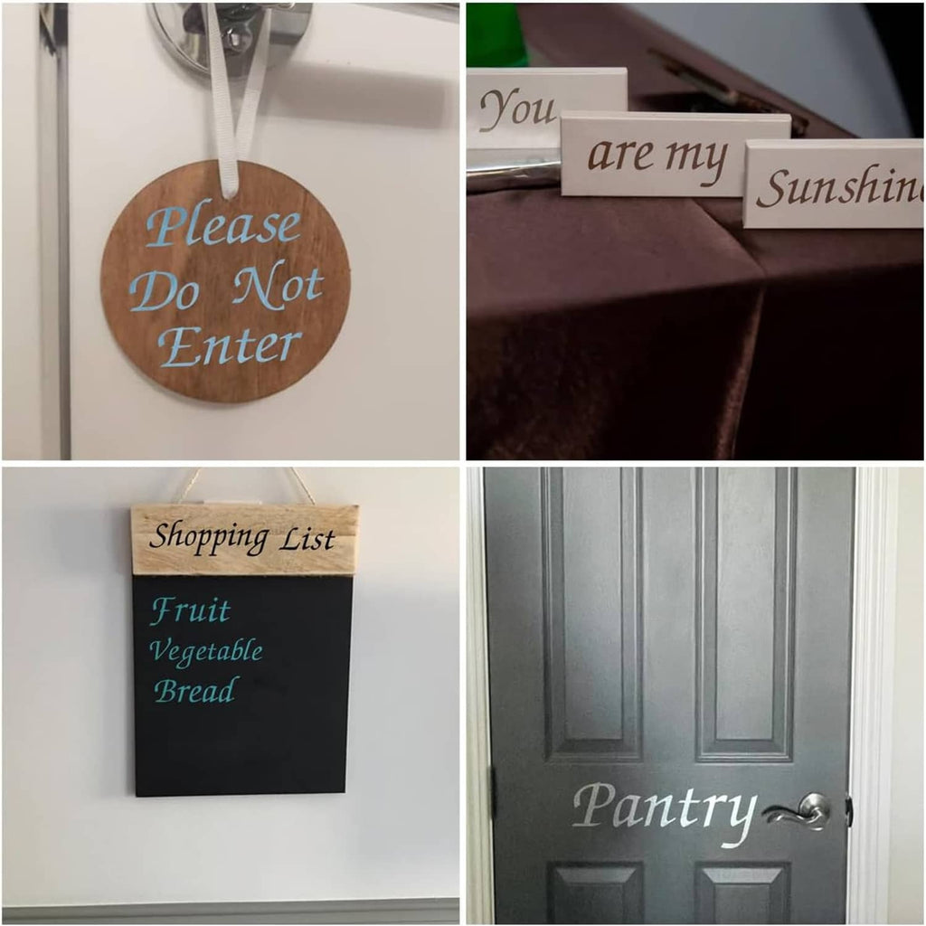 Round door sign made with letter stencils reading "Please Do Not Enter"