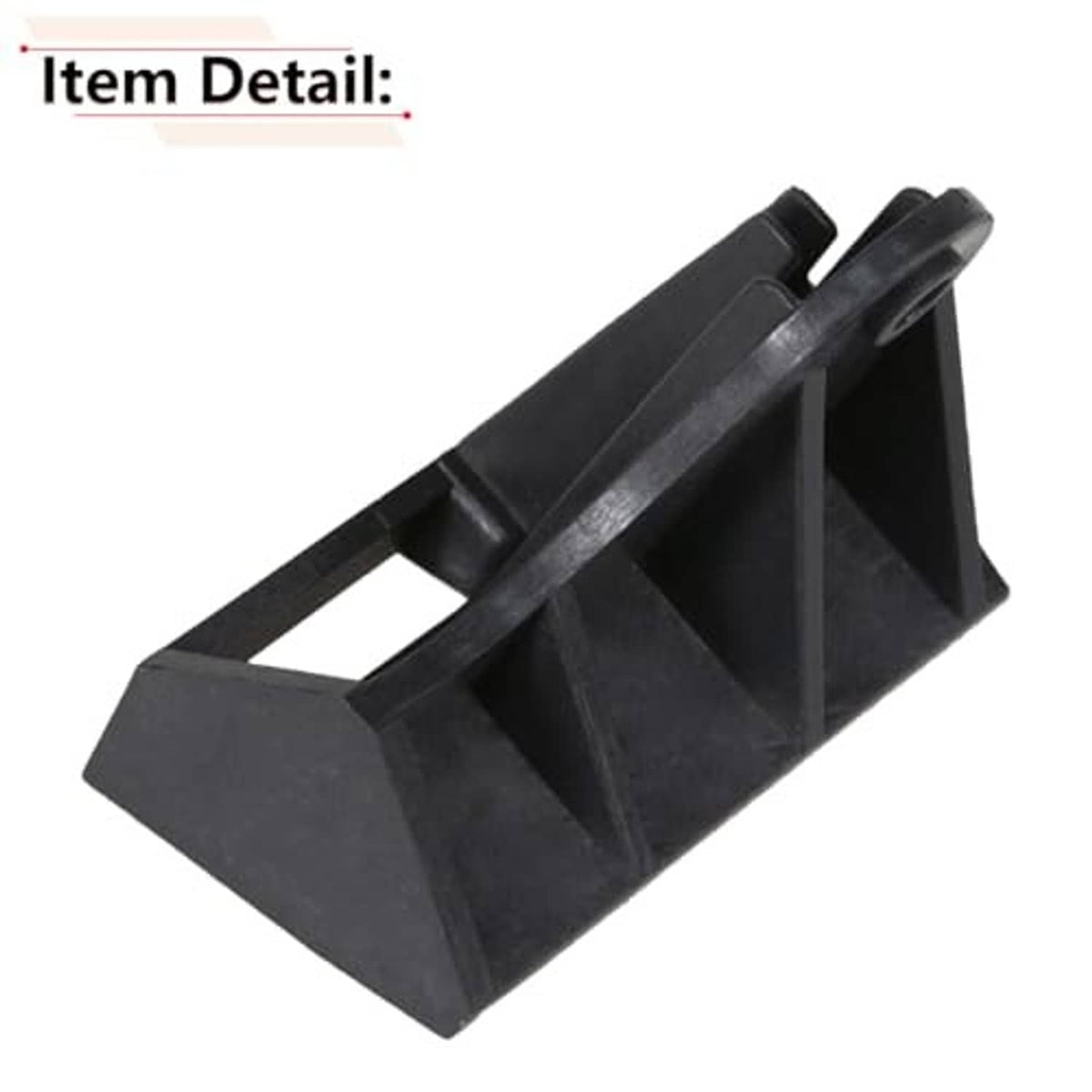 Black plastic seat trim panel bracket, side view with interlocking tabs