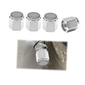 Set of 4 silver aluminum tire valve stem caps with hex body and round top