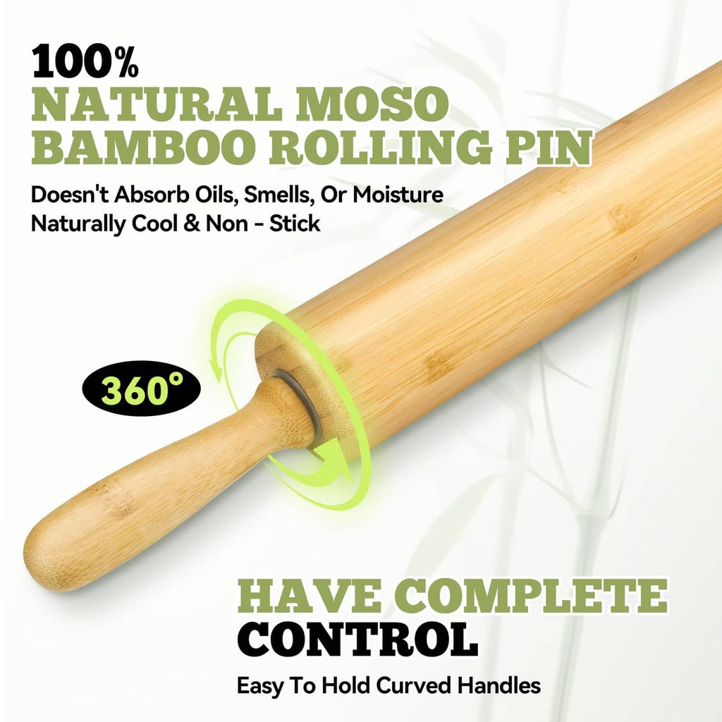 Bamboo rolling pin with curved handles for complete control