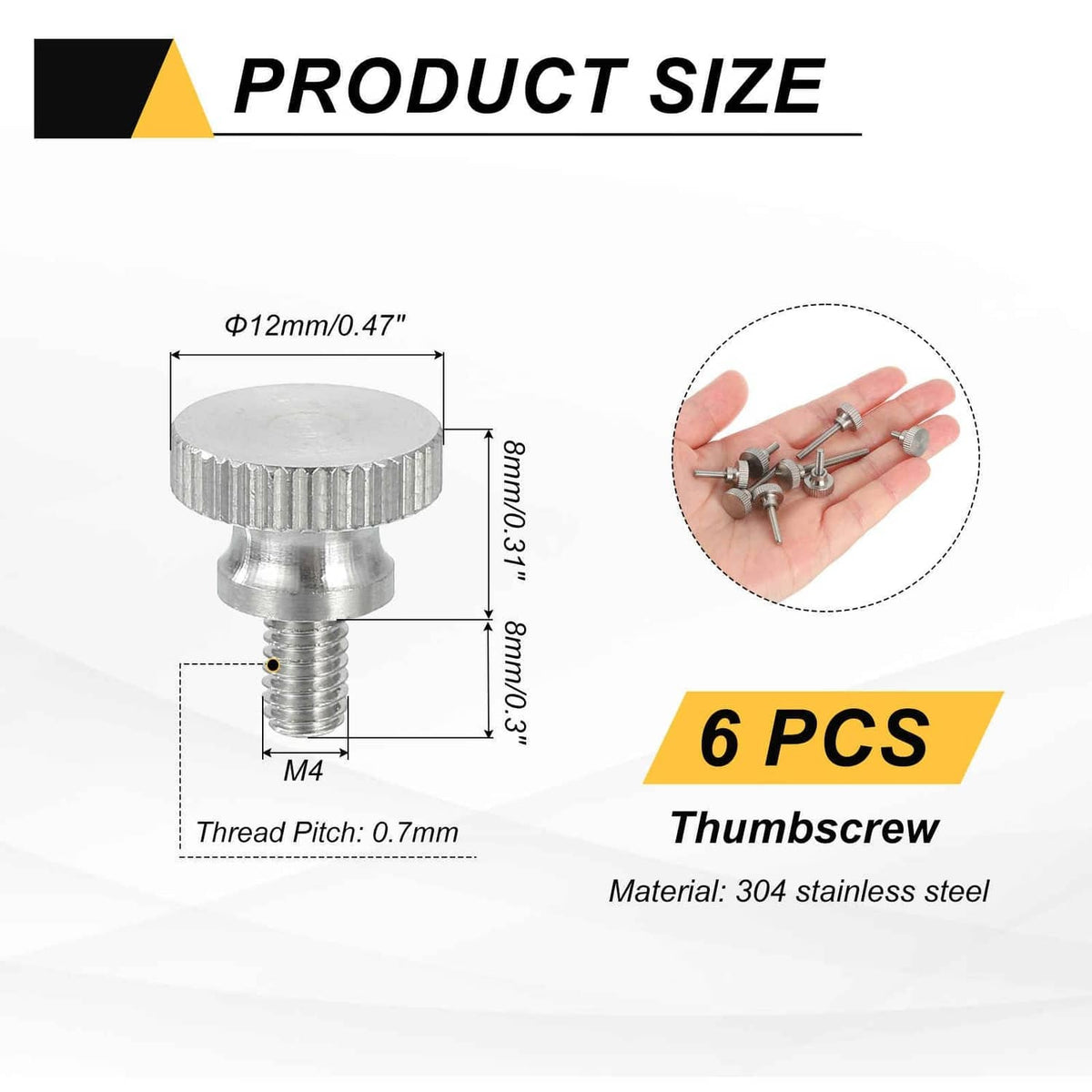 Silver flat knurled head thumb screw with threaded M4 shank
