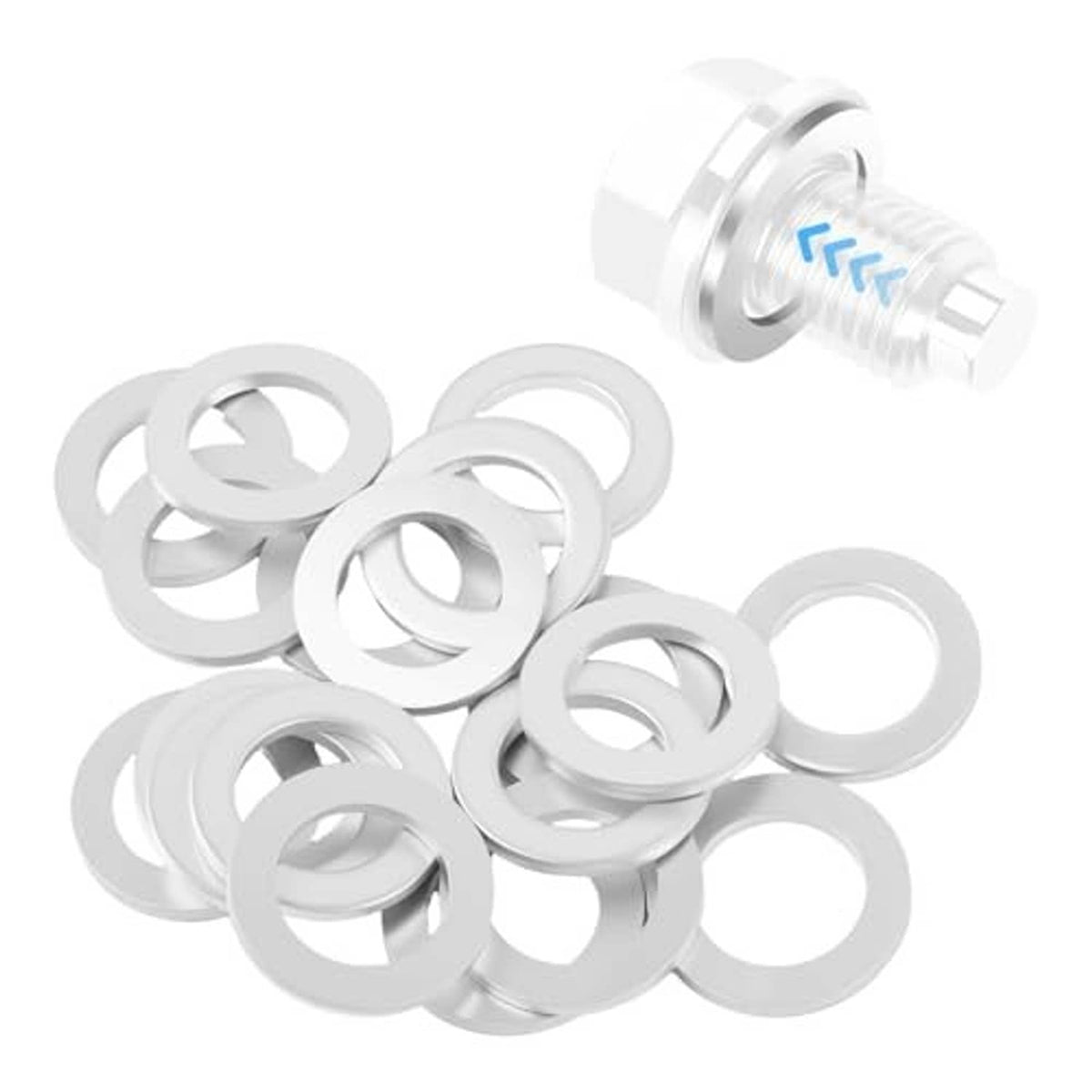 Set of oil drain plug crush washer gaskets with silver aluminum washers