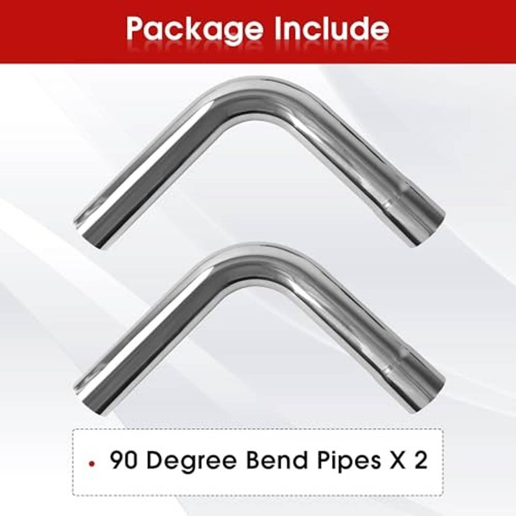 Package includes two polished stainless steel 90-degree exhaust bend pipes