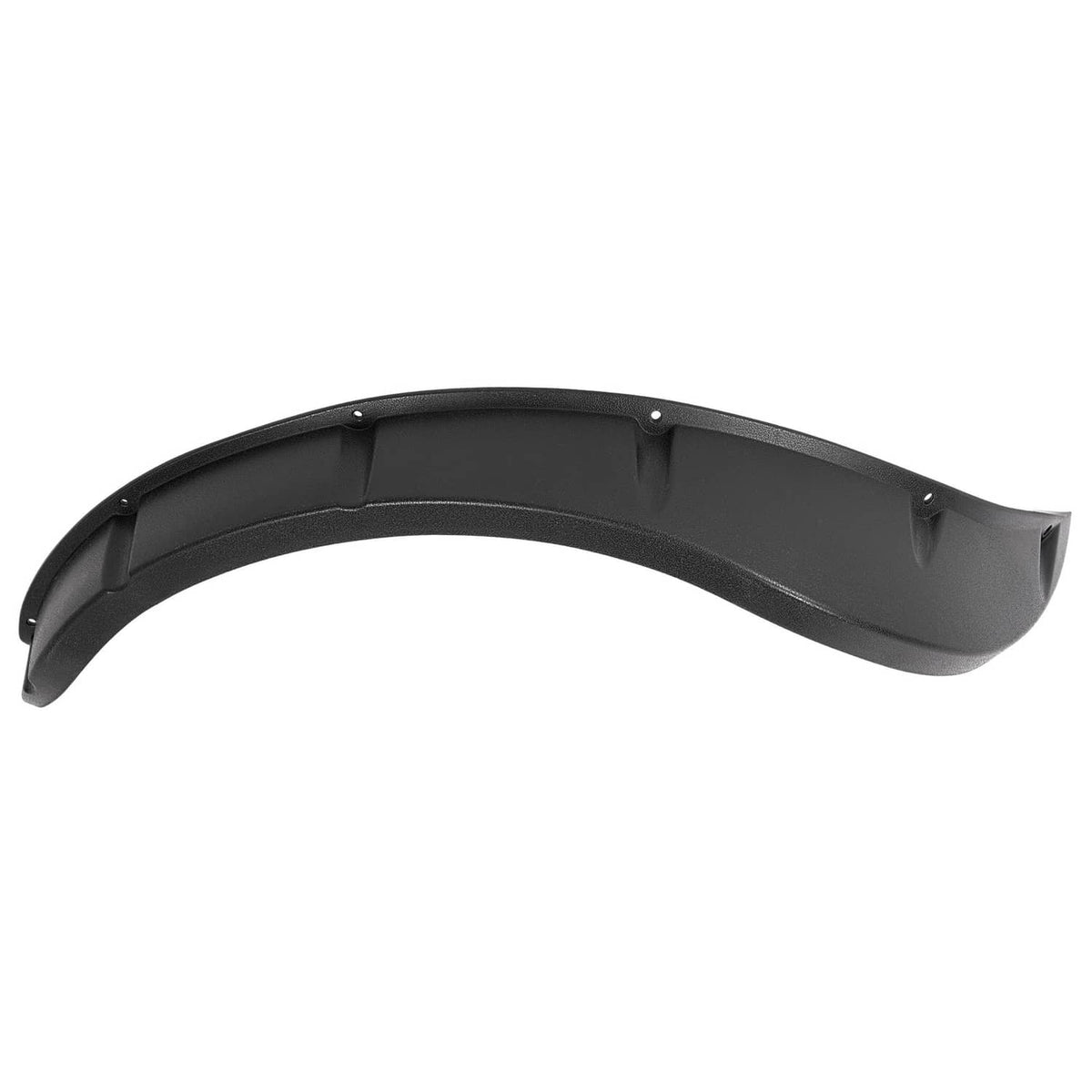 Black curved fender flare with mounting holes and molded panel sections.