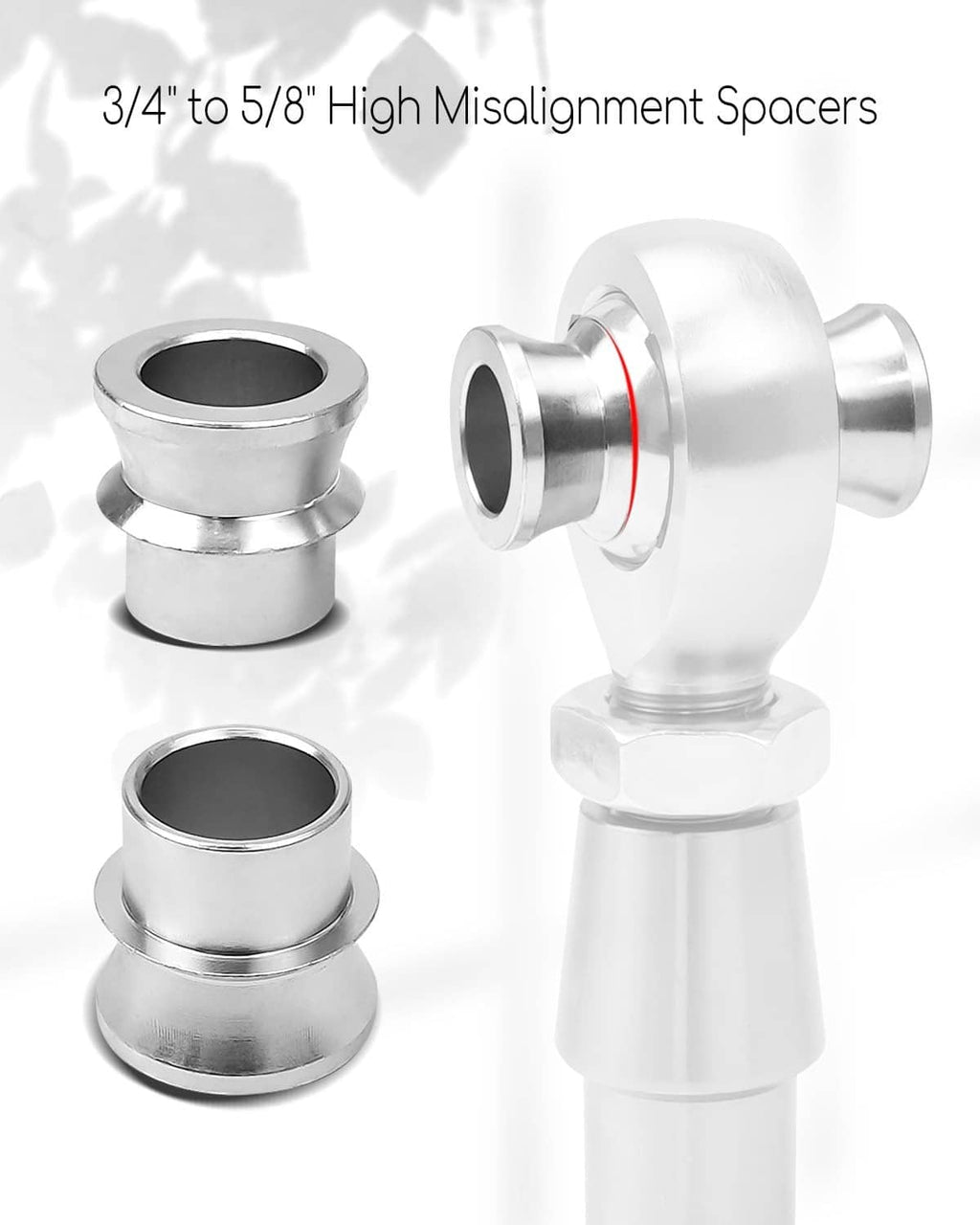 Chrome steel misalignment spacers with offset rod end joints, 3/4 in to 5/8 in