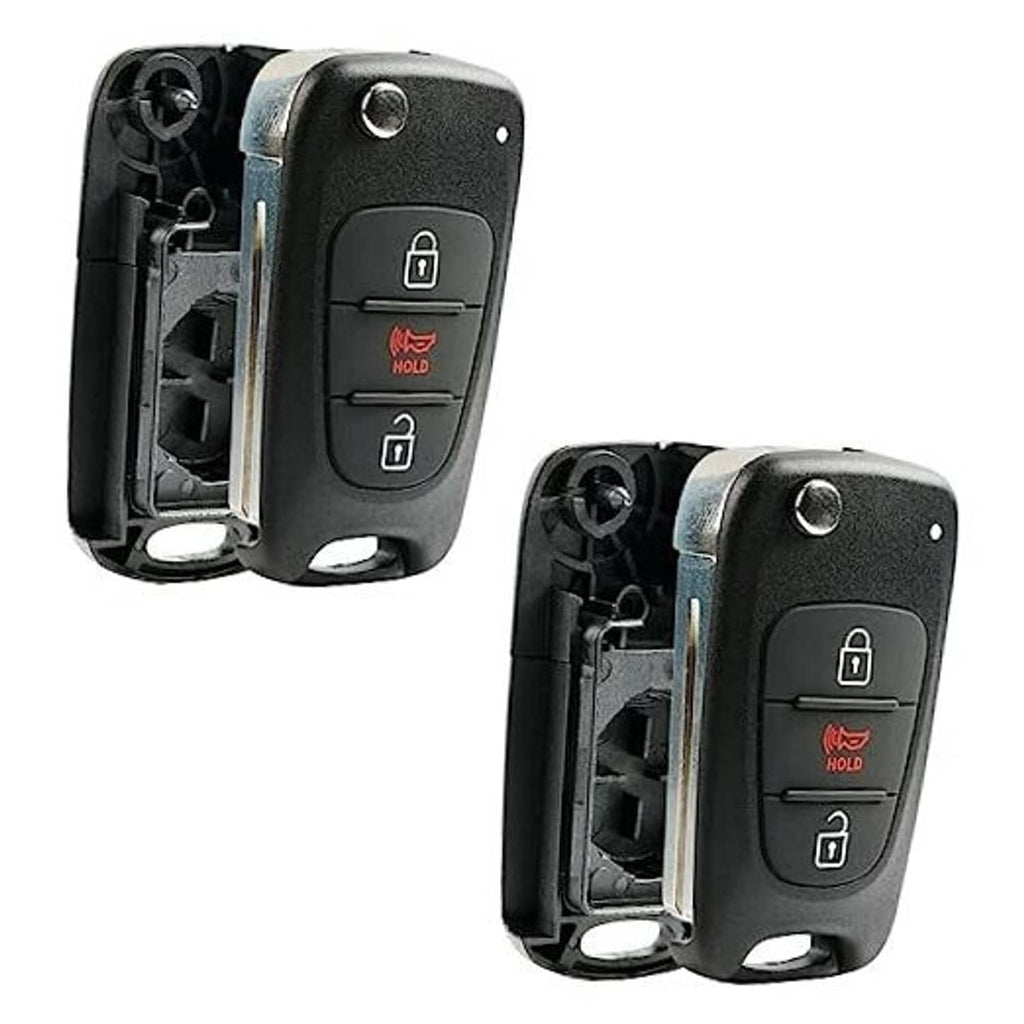 Black flip key fob case with metal keyring loop and lock/unlock button panel