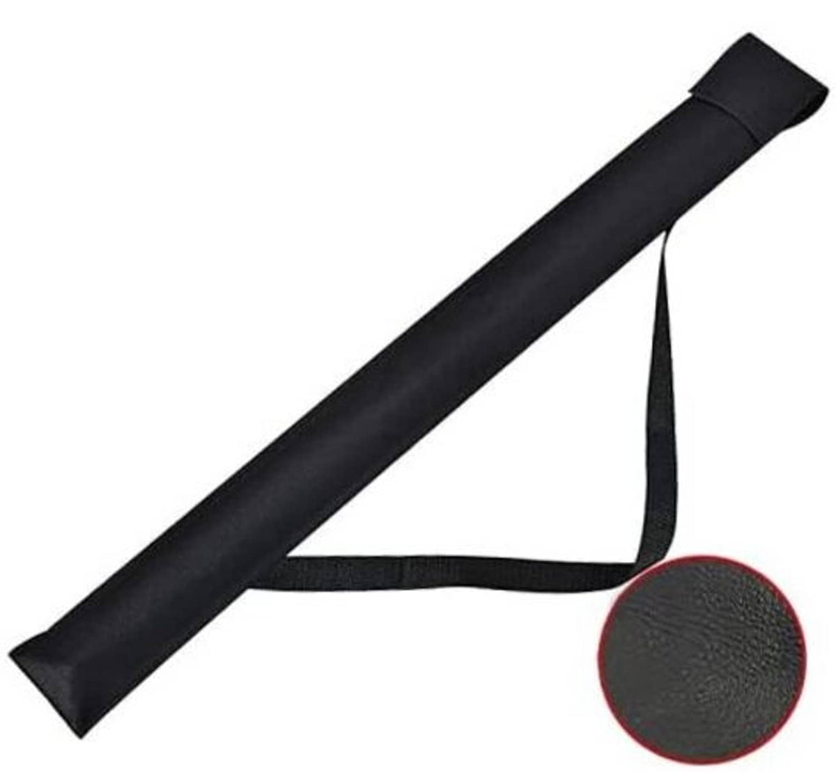 Black leather pool cue case bag with carrying strap and rounded end